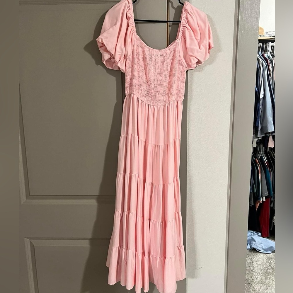 Pink Maxi puff sleeve dress